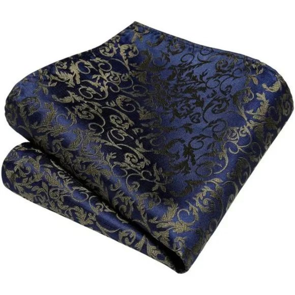 New 𝅺TIE and Pocket Square Cufflinks Set Navy Gold - Picture 5 of 6